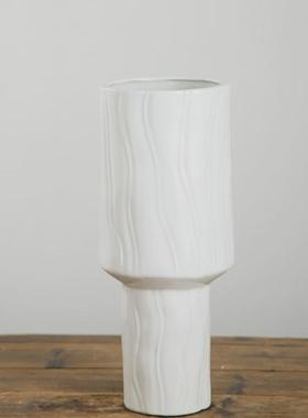 北欧陶瓷高脚花瓶白色书房客厅插花餐桌装饰花器设计师样板房软装