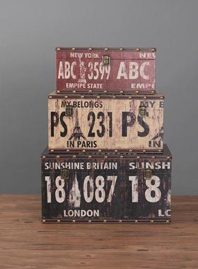 创意大号复古做旧木箱子皮箱收纳箱整理储物箱陈列拍照道具