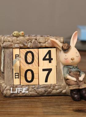 创意可爱树脂桌面情侣小兔子小摆件儿童房间ins风家居饰品工艺品