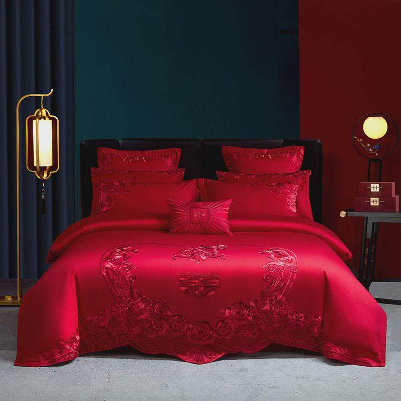 140s支全棉婚庆四件套喜婚房床上用品大红色刺绣被子结婚六十件套,淘宝优惠券,粉丝福利购,淘宝优惠卷