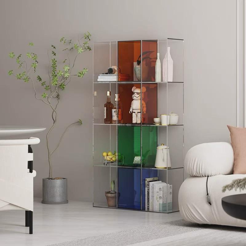 Italian style bookshelf floor-standing bookcase home light luxury simple living room storage rack display rack simple CD storage magazine rack