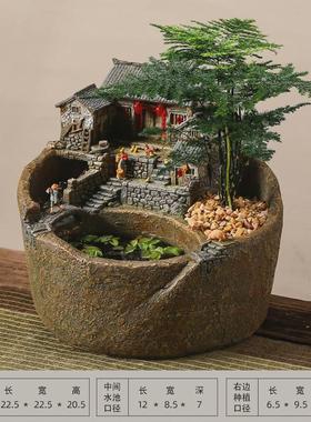 创意流水摆件永玄关循环水动客厅造景鱼缸禅意造景桌面装饰品复古