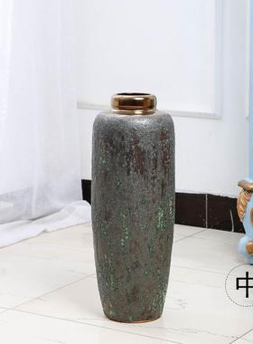 中式景德镇落地大花瓶陶瓷复古做旧粗陶罐客厅别墅插花器干花仿真