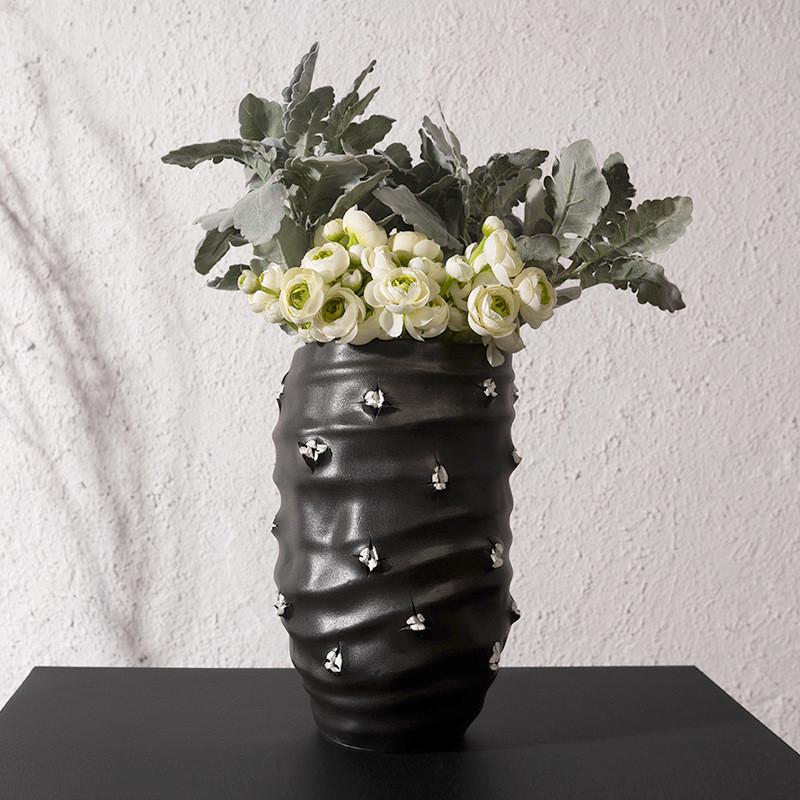 热销新中式裂纹孔花器创意摆件插画干花客厅酒店电视柜工艺品软装 - 图1