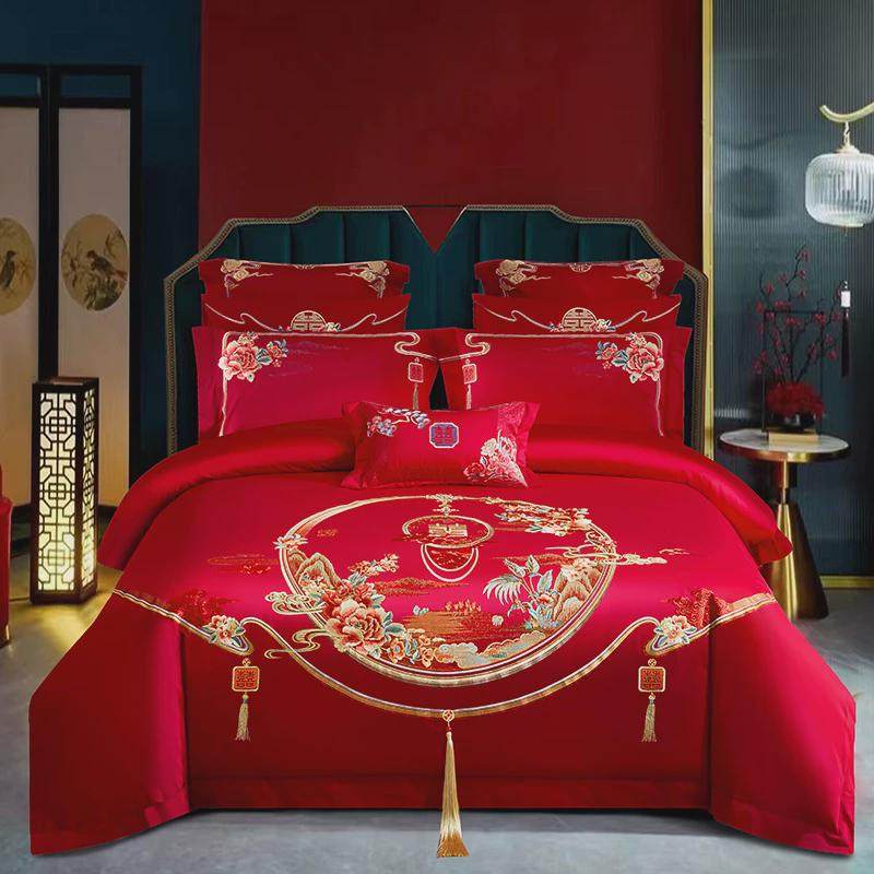140s支全棉婚庆四件套喜婚房床上用品大红色刺绣被子结婚六十件套,淘宝优惠券,粉丝福利购,淘宝优惠卷
