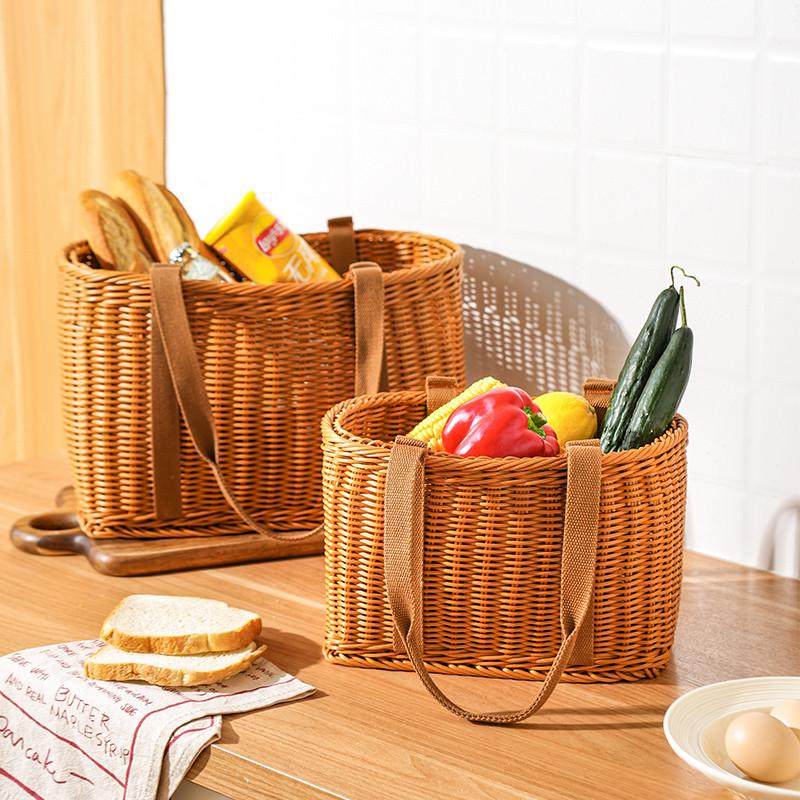 舍里仿藤编织收纳筐购物篮家用买菜篮子手提篮野餐篮子春游水果篮,淘宝优惠券,粉丝福利购,淘宝优惠卷