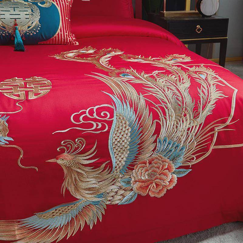 新中式大红色龙凤婚庆四六件套60支长绒棉纯棉被套结婚床上用品4,淘宝优惠券,粉丝福利购,淘宝优惠卷