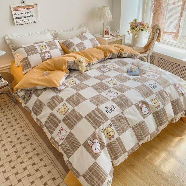 Single and double cotton four-piece set printed twill manufacturer direct sales bed sheet quilt cover pillow cover student bed sheet style three-piece set