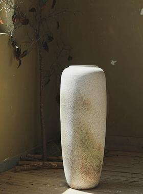 落地大花瓶复古粗陶侘寂风陶瓷摆件高档客厅插花器高款陶罐装饰