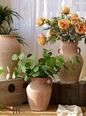 家居手工陶罐粗陶花瓶多肉花盆桌面复古装饰花器土陶插花干花悟品