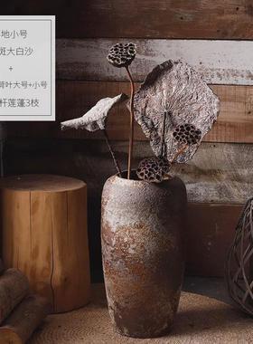 复古陶瓷花瓶客厅插花摆件大号落地陶罐粗陶干花装饰现代土陶花盆