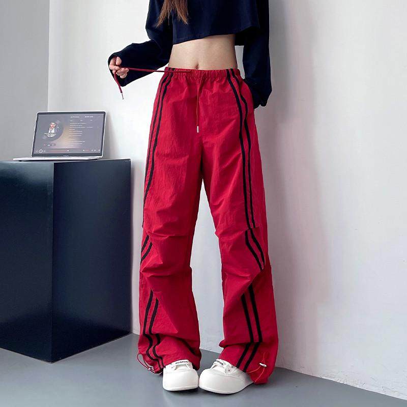 大码抽绳女早秋2024胖mm宽松显瘦阔腿裤又a又飒条纹工装裤,淘宝优惠券,粉丝福利购,淘宝优惠卷