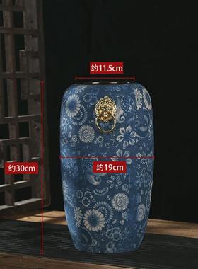 欧式干花景德镇陶瓷花瓶青花瓷金口中式仿古花器台面插花复古摆件