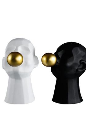 热销简约现代客厅吹泡泡人物黑白头像橱窗样板房摆件极简创意软装