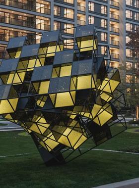 不锈钢魔方雕塑摆件镂空发光字母城市标志金属制作景观数字正方体