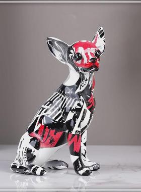 创意树脂彩吉娃娃小狗摆件客厅玄关电视柜纤细气球狗炫工艺品