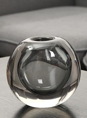 北欧轻奢琥珀色器水晶玻璃花瓶透明水培插花蓝色家居玄关客厅摆件