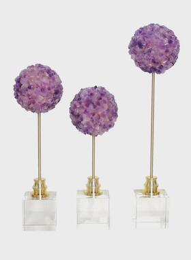 高档轻奢天然紫水晶花球招财摆件装饰品玄关桌面创意客厅工艺品