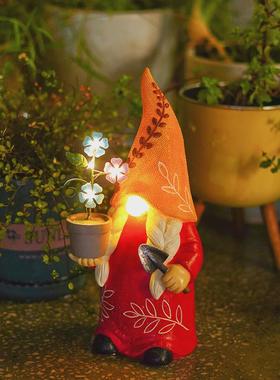 太阳能地精小矮人树脂户外装饰卡通庭院可爱工艺品摆件树脂树脂灯