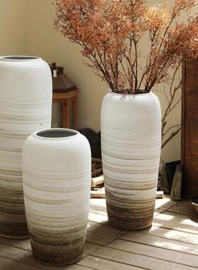 落地大花瓶摆件新中式复古插花枯枝陶瓷瓶酒店民宿禅意侘寂风摆件