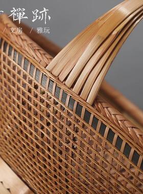 竹禅迹|大漆竹编提篮 竹篮水果竹编筐宫廷食盒篮子茶具收纳盒