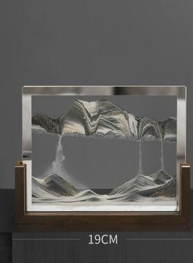 创意木底座镜面画流沙摆件沙漏玻璃工艺品桌面摆件家居礼品装饰品