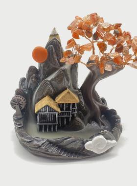 居家办公室天然黄水晶树简约流行时尚送礼倒流香树脂小摆件