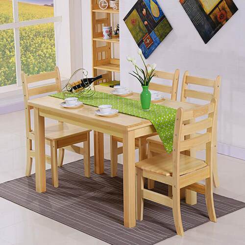 简约现代小户型餐桌椅子组合长方形吃饭桌子桌客厅全实木松木家用 - 图0
