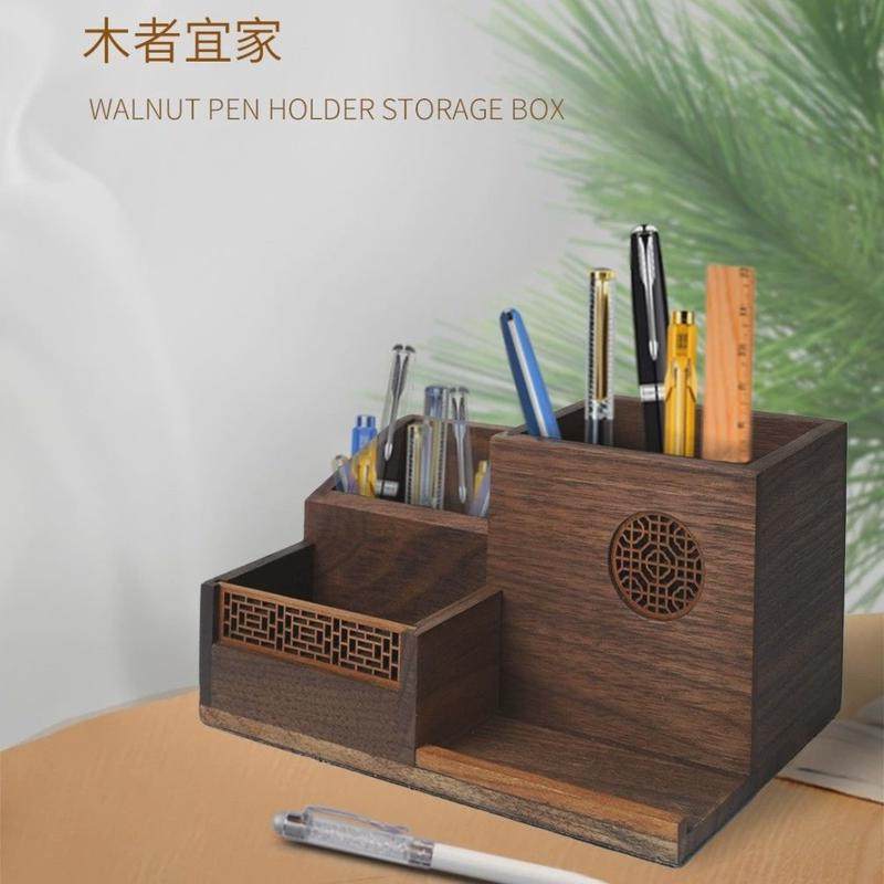 黑胡桃实木质笔筒中式领导办公室桌面摆件送礼约书房笔桶收纳盒,淘宝优惠券,粉丝福利购,淘宝优惠卷