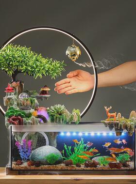 自带过滤特大号鱼缸客厅流水摆件循环水器生财装饰品乔迁新居礼品