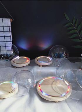 圣诞节永生花圆球形玻璃罩手办盲盒积木防尘罩七彩闪烁发光小夜灯