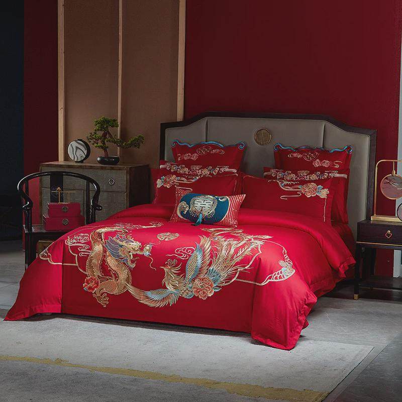 新中式大红色龙凤婚庆四六件套60支长绒棉纯棉被套结婚床上用品4,淘宝优惠券,粉丝福利购,淘宝优惠卷