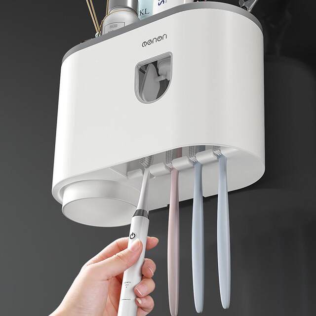 Toothbrush storage rack brush cup mouth rinse wall-mounted bathroom without punching wall-mounted internet celebrity storage rack tooth cylinder set