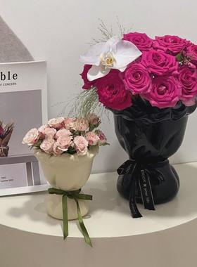 奶油色陶瓷花瓶创意花束插花器家居客厅装饰摆件ins高颜值花瓶