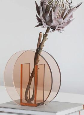 现代简约轻奢餐桌摆件软装摆件饰品北欧客厅圆月花器拱门水晶花瓶