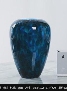 孔雀蓝艺术装饰品花瓶摆件轻奢客厅电视柜玄关隔断柜花器琉璃