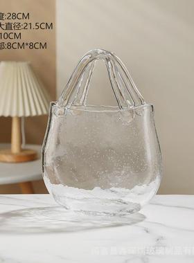 北欧创意气泡手提篮客厅餐桌透明插花干花水培装饰品包包玻璃花瓶