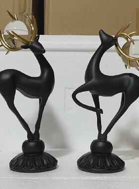 北欧水晶球情侣麋鹿摆件客厅办公桌家居酒柜装饰品树脂工艺品摆设