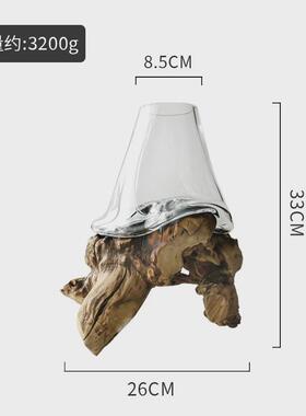 现代简约摆件装饰摆件木头艺术家居装饰软装玻璃花瓶
