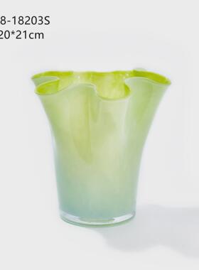 中古蓝色白菜花瓶花边褶皱水养插花餐桌客厅花瓶摆件家居好物摆件