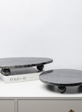 现代简约黄洞石托盘摆件洗手台茶几桌面收纳盘天然大理石装饰品