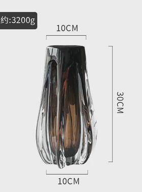 现代轻奢收口玻璃花瓶摆件插花客厅玄关茶几高级灰水养插花装饰