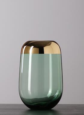 简约现代透明金属花瓶摆件轻奢风客厅餐桌玄关插花轻奢玻璃装饰品