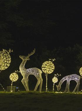 热销户外不锈钢蒲公英雕塑铁艺发光金属地产草坪梅花鹿摆件景观装