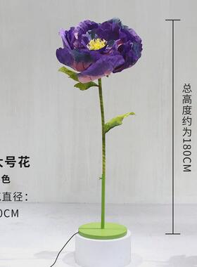 花界美陈商场橱窗装饰大型仿真花摆设粉色机械开合百感应玫瑰花朵