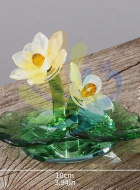 水晶荷花摆件带莲座简约现代风水晶客厅居家荷花装饰品水晶工艺品
