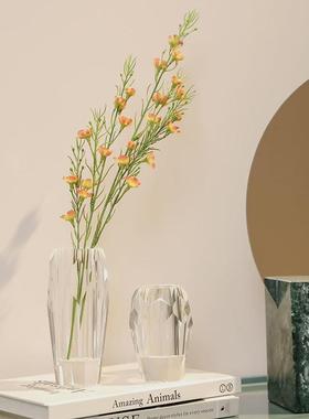 水晶玻璃透明插花干花瓶小清新仿真花装饰套装北欧式客厅餐桌摆件