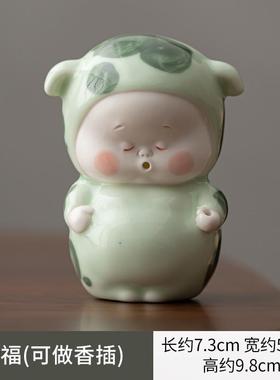 创意手绘陶瓷线香香插底座车载卡通装饰家居客厅办公室桌面摆件