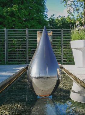 不锈钢水滴雕塑水景鱼池装饰品庭院花园户外造景镜面抽象创意摆件