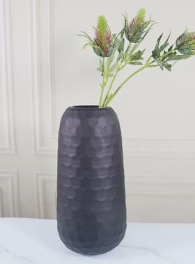 轻奢样板间磨砂玻璃大花瓶摆件落地玄关客厅欧式干花装饰品摆设